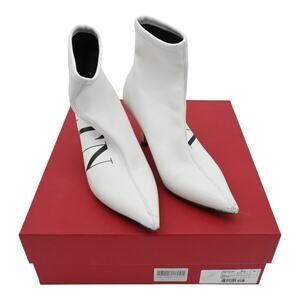 Valentino Garavani VLTN Logo White Leather Sock Booties Size 36